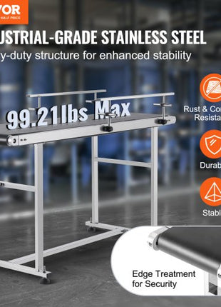 Belt Conveyor, 59 x 15.7 inch Conveyor Table, Heavy Duty Stainless Steel Motorized Belt Conveyor for Inkjet Coding Applications Powered PVC Belt Anti-Static Adjustable Speed (Double Guardrail)