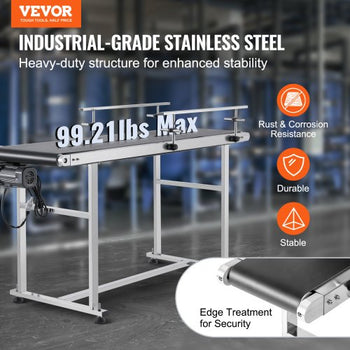 Belt Conveyor, 59 x 15.7 inch Conveyor Table, Heavy Duty Stainless Steel Motorized Belt Conveyor for Inkjet Coding Applications Powered PVC Belt Anti-Static Adjustable Speed (Double Guardrail)