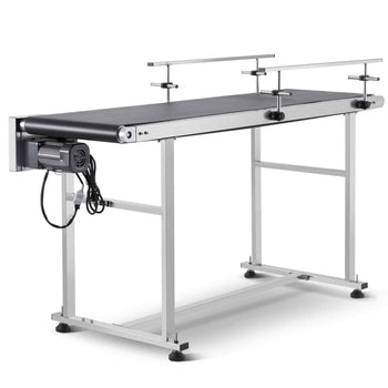 Belt Conveyor, 59 x 15.7 inch Conveyor Table, Heavy Duty Stainless Steel Motorized Belt Conveyor for Inkjet Coding Applications Powered PVC Belt Anti-Static Adjustable Speed (Double Guardrail)