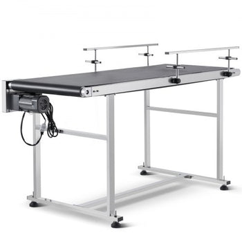 Belt Conveyor, 59 x 23.6 inch Conveyor Table, Heavy Duty Stainless Steel Motorized Belt Conveyor for Inkjet Coding Applications Powered PVC Belt Anti-Static Adjustable Speed (Double Guardrail)