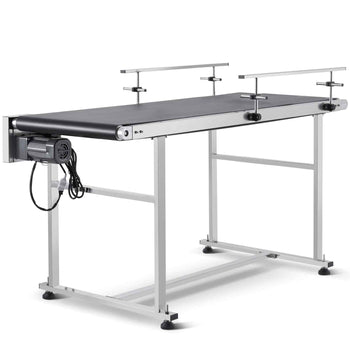 Belt Conveyor, 59 x 23.6 inch Conveyor Table, Heavy Duty Stainless Steel Motorized Belt Conveyor for Inkjet Coding Applications Powered PVC Belt Anti-Static Adjustable Speed (Double Guardrail)