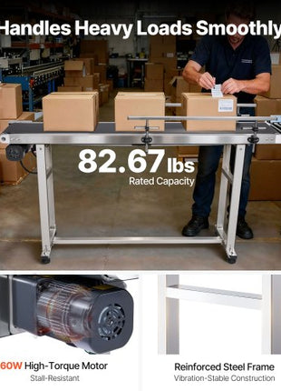Belt Conveyor, 59 x 7.8 inch Conveyor Table, Heavy Duty Stainless Steel Motorized Belt Conveyor for Inkjet Coding Applications Powered PVC Belt Anti-Static Adjustable Speed (Double Guardrail)