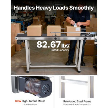Belt Conveyor, 59 x 7.8 inch Conveyor Table, Heavy Duty Stainless Steel Motorized Belt Conveyor for Inkjet Coding Applications Powered PVC Belt Anti-Static Adjustable Speed (Double Guardrail)