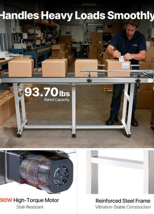 Belt Conveyor, 71 x 7.8 inch Conveyor Table, Heavy Duty Stainless Steel Motorized Belt Conveyor for Inkjet Coding Applications Powered PVC Belt Anti-Static Adjustable Speed (Double Guardrail)