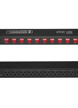 1U PDU, 10 Outlets, Rack Mount Power Strip Fits Standard 19" Server Racks, with Independent Switch Surge Protection & Overload Protection, 110-125V/15A, Ideal for Home and Office