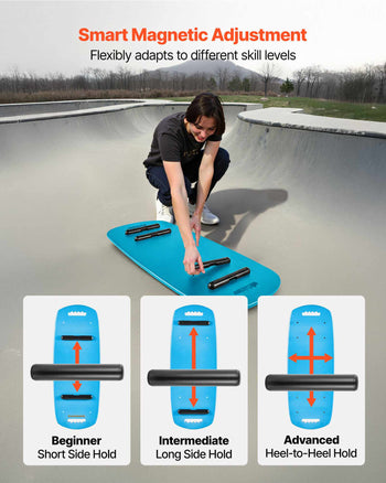 Balance Board, Wobble Board Trainer for Adults, Premium Wooden Balance Training Equipment with Roller, Magnetic Stoppers, Storage Rack, for Core Workouts, Surf Trainer & Physical Therapy, Blue