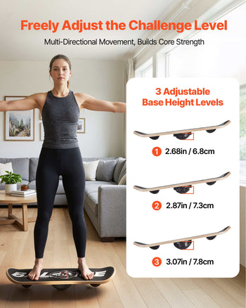 Balance Board, Wobble Board Trainer for Adults 3-Level Adjustable Base, Premium Wooden Balance Training Equipment, Slip-Resistant Surface for Core Workout, Standing Desk Exercise, Home Gym, Yoga
