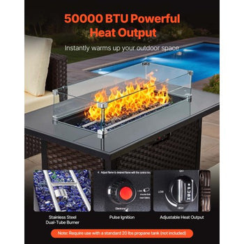 6-Piece Outdoor Patio Furniture Set, Wicker Rattan Outdoor Sectional Conversation Set with 50000BTU Propane Fire Pit Table, Cushioned Sofas, Coffee Table & Ottoman for Patio Garden Backyard