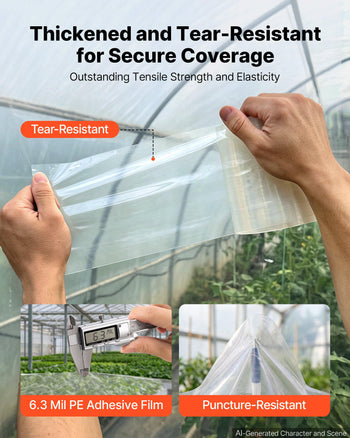 Greenhouse Repair Tape 6 in x 108 ft 6.3 Mil Clear Polyethylene Patch, for Plastic Sheeting & Tent Seaming Sealing, Waterproof & Sun-Resistant, Heavy Duty Greenhouse Sheeting Coverings Film Tape