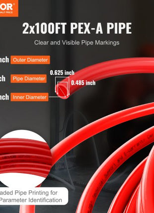 PEX Pipe 1/2 Inch, 2 x 100 Feet Length PEX-A Flexible Pipe Tubing for Potable Water, Pex Water Lines for Hot/Cold Water & Easily Restore, Plumbing Applications with Free Cutter, Blue & Red