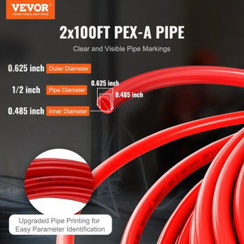 PEX Pipe 1/2 Inch, 2 x 100 Feet Length PEX-A Flexible Pipe Tubing for Potable Water, Pex Water Lines for Hot/Cold Water & Easily Restore, Plumbing Applications with Free Cutter, Blue & Red