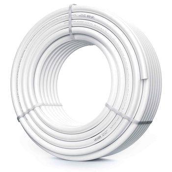 White PVC plumbing hose, 1/2 inch diameter, flexible, durable, ideal for water supply and drainage applications.