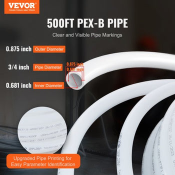 PEX Pipe 3/4 Inch, 500 Feet Length PEX-B Flexible Pipe Tubing for Potable Water, Pex Water Lines for Hot/Cold Water & Easily Restore, Plumbing Applications with Free Cutter & Clamps ,White