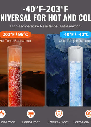Hot and cold temperature meter with red and blue liquids, explosion-proof, leak-proof, freeze-proof, corrosion-resistant.