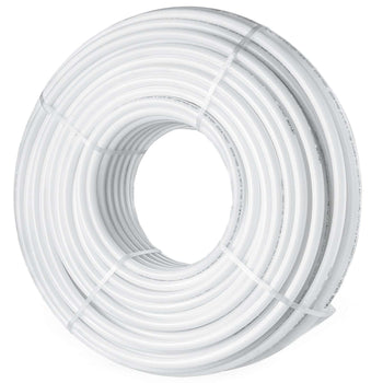 White PVC plumbing pipe roll, durable and flexible, ideal for residential and commercial projects.