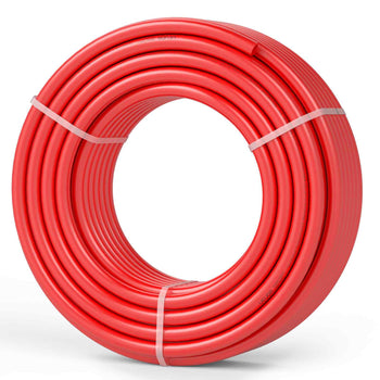 Red PVC plumbing hose, 3/4 inch diameter, durable and flexible, ideal for home and garden use.