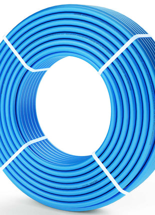 Blue PVC hose roll, 1/2 inch diameter, durable and flexible for various plumbing and gardening applications.
