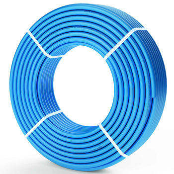 Blue PVC hose roll, 1/2 inch diameter, durable and flexible for various plumbing and gardening applications.