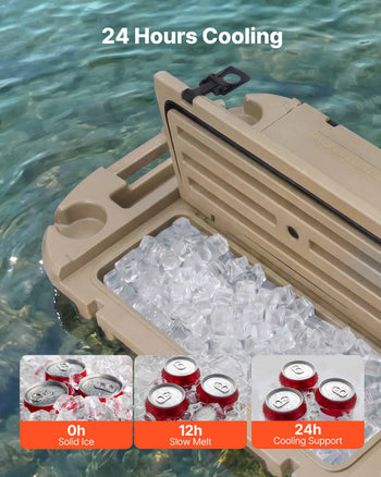 Floating Cooler, 40 QT Floating Ice Chest with Dry Storage & Tow Rope, Premium LLDPE Amphibious Drink Cooler for Water & Land, Cruise Smoothly Stable on Lake, River, Pool, Beach, Kayak, Apricot