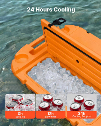 Floating Cooler, 40 QT Floating Ice Chest with Dry Storage & Tow Rope, Premium LLDPE Amphibious Drink Cooler for Water & Land, Cruise Smoothly Stable on Lake, River, Pool, Beach, Kayak, Orange