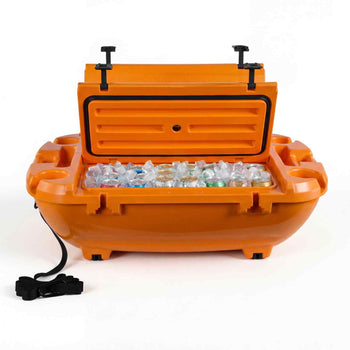 Floating Cooler, 40 QT Floating Ice Chest with Dry Storage & Tow Rope, Premium LLDPE Amphibious Drink Cooler for Water & Land, Cruise Smoothly Stable on Lake, River, Pool, Beach, Kayak, Orange