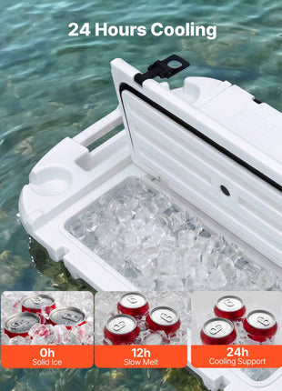 Floating Cooler, 40 QT Floating Ice Chest with Dry Storage & Tow Rope, Premium LLDPE Amphibious Drink Cooler for Water & Land, Cruise Smoothly Stable on Lake, River, Pool, Beach, Kayak, White
