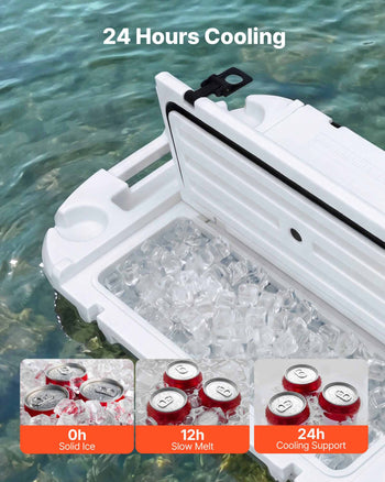 Floating Cooler, 40 QT Floating Ice Chest with Dry Storage & Tow Rope, Premium LLDPE Amphibious Drink Cooler for Water & Land, Cruise Smoothly Stable on Lake, River, Pool, Beach, Kayak, White