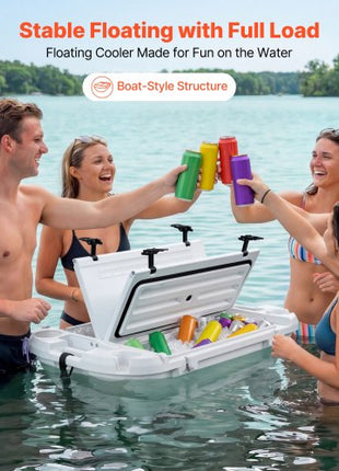 Floating Cooler, 40 QT Floating Ice Chest with Dry Storage, Wheels & Tow Rope, Premium LLDPE Amphibious Drink Cooler for Water & Land, Cruise Stable on Lake, River, Pool, Beach, Kayak, White