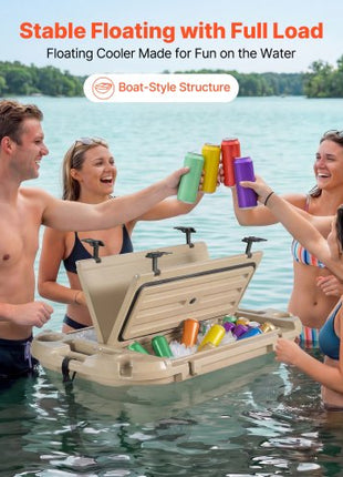 Floating Cooler, 40 QT Floating Ice Chest with Dry Storage, Wheels & Tow Rope, Premium LLDPE Amphibious Drink Cooler for Water & Land, Stable Cruiser on Lake, River, Pool, Beach, Kayak, Apricot