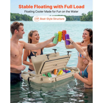 Floating Cooler, 40 QT Floating Ice Chest with Dry Storage, Wheels & Tow Rope, Premium LLDPE Amphibious Drink Cooler for Water & Land, Stable Cruiser on Lake, River, Pool, Beach, Kayak, Apricot