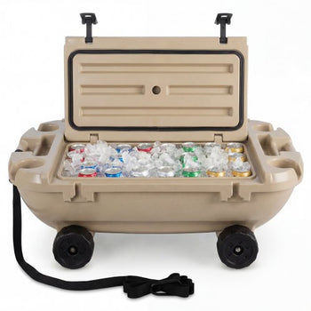Floating Cooler, 40 QT Floating Ice Chest with Dry Storage, Wheels & Tow Rope, Premium LLDPE Amphibious Drink Cooler for Water & Land, Stable Cruiser on Lake, River, Pool, Beach, Kayak, Apricot