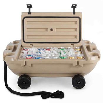 Floating Cooler, 40 QT Floating Ice Chest with Dry Storage, Wheels & Tow Rope, Premium LLDPE Amphibious Drink Cooler for Water & Land, Stable Cruiser on Lake, River, Pool, Beach, Kayak, Apricot