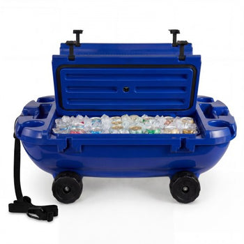 Floating Cooler, 40 QT Floating Ice Chest with Dry Storage, Wheels & Tow Rope, Premium LLDPE Amphibious Drink Cooler for Water & Land, Cruise Stable on Lake, River, Pool, Beach, Kayak, Deep Blue