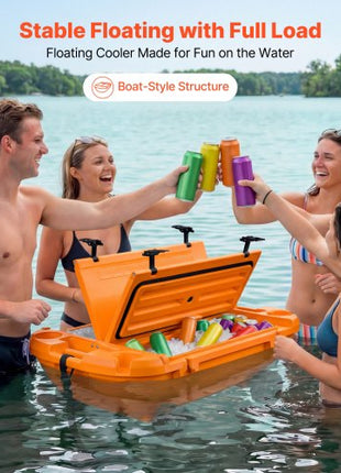 Floating Cooler, 40 QT Floating Ice Chest with Dry Storage, Wheels & Tow Rope, Premium LLDPE Amphibious Drink Cooler for Water & Land, Cruise Stable on Lake, River, Pool, Beach, Kayak, Orange