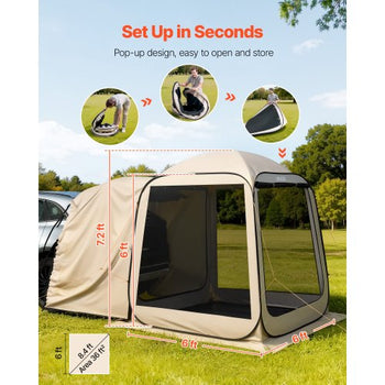 Screen House Tent, 6 x 6 ft, 4-6 Person Pop Up SUV Tailgate Tent, Portable Screened in Canopy with Carry Bag, Netting Sides, for Car Camping, Garden, Patio, Backyard, Outdoor Activities, Beige