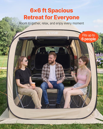 Screen House Tent, 6 x 6 ft, 4-6 Person Pop Up SUV Tailgate Tent, Portable Screened in Canopy with Carry Bag, Netting Sides, for Car Camping, Garden, Patio, Backyard, Outdoor Activities, Beige