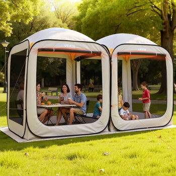 Screen House Tent, 12 x 6 ft, 2 in 1 Pop Up Screen Tent, Portable Screened in Canopy with Carry Bag, Netting Sides, Ground Stakes, for Garden, Patio, Backyard, and Outdoor Activities, Beige