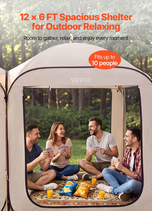 Screen House Tent, 12 x 6 ft, 2 in 1 Pop Up Screen Tent, Portable Screened in Canopy with Carry Bag, Netting Sides, Ground Stakes, for Garden, Patio, Backyard, and Outdoor Activities, Beige
