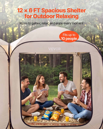 Screen House Tent, 12 x 6 ft, 2 in 1 Pop Up Screen Tent, Portable Screened in Canopy with Carry Bag, Netting Sides, Ground Stakes, for Garden, Patio, Backyard, and Outdoor Activities, Beige