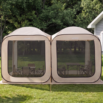 Screen House Tent, 12 x 6 ft, 2 in 1 Pop Up Screen Tent, Portable Screened in Canopy with Carry Bag, Netting Sides, Ground Stakes, for Garden, Patio, Backyard, and Outdoor Activities, Beige