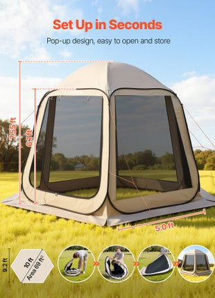 Screen House Tent, 10 x 9.2 ft, 4-8 Person Pop Up Screen Tent, Portable Screened in Canopy with Carry Bag, Netting Sides, Ground Stakes, for Garden, Patio, Backyard, Outdoor Activities, Beige