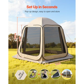 Screen House Tent, 10 x 9.2 ft, 4-8 Person Pop Up Screen Tent, Portable Screened in Canopy with Carry Bag, Netting Sides, Ground Stakes, for Garden, Patio, Backyard, Outdoor Activities, Beige