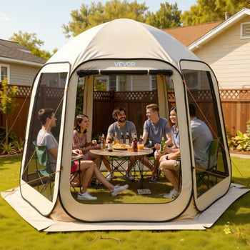 Screen House Tent, 10 x 9.2 ft, 4-8 Person Pop Up Screen Tent, Portable Screened in Canopy with Carry Bag, Netting Sides, Ground Stakes, for Garden, Patio, Backyard, Outdoor Activities, Beige