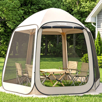 Screen House Tent, 10 x 9.2 ft, 4-8 Person Pop Up Screen Tent, Portable Screened in Canopy with Carry Bag, Netting Sides, Ground Stakes, for Garden, Patio, Backyard, Outdoor Activities, Beige