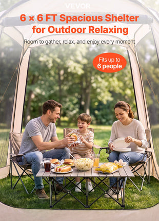 Screen House Tent, 6 x 6 ft, 4-6 Person Pop Up Screen Tent, Portable Screened in Canopy with Carry Bag, Netting Sides, Ground Stakes, for Garden, Patio, Backyard, and Outdoor Activities, Beige