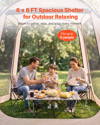 Screen House Tent, 6 x 6 ft, 4-6 Person Pop Up Screen Tent, Portable Screened in Canopy with Carry Bag, Netting Sides, Ground Stakes, for Garden, Patio, Backyard, and Outdoor Activities, Beige