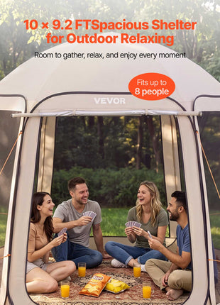 Screen House Tent, 10 x 9.2 ft, 4-8 Person Pop Up Screen Tent with Extended Awning, Portable Screened in Canopy with Carry Bag, Netting Sides, for Patio, Backyard, and Outdoor Activities, Beige