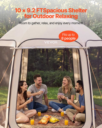 Screen House Tent, 10 x 9.2 ft, 4-8 Person Pop Up Screen Tent with Extended Awning, Portable Screened in Canopy with Carry Bag, Netting Sides, for Patio, Backyard, and Outdoor Activities, Beige