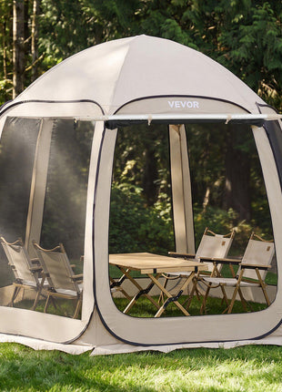 Screen House Tent, 10 x 9.2 ft, 4-8 Person Pop Up Screen Tent with Extended Awning, Portable Screened in Canopy with Carry Bag, Netting Sides, for Patio, Backyard, and Outdoor Activities, Beige