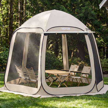 Screen House Tent, 10 x 9.2 ft, 4-8 Person Pop Up Screen Tent with Extended Awning, Portable Screened in Canopy with Carry Bag, Netting Sides, for Patio, Backyard, and Outdoor Activities, Beige